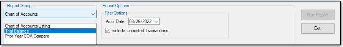 Trial balance selector